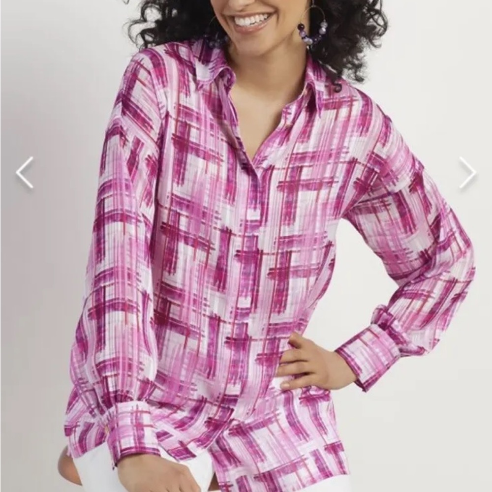 Soft Surroundings Absent Magenta Button Up Porta Plaid Shirt XL Top